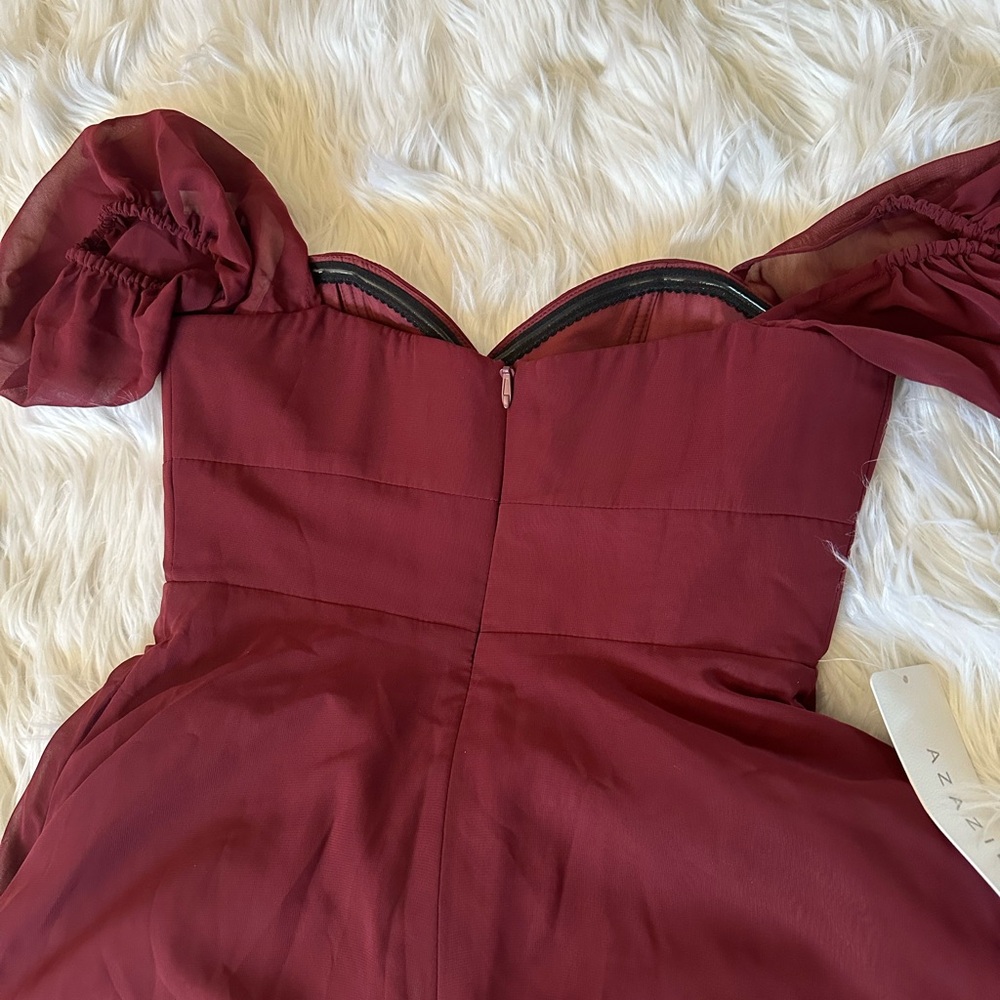 Azazie Baby Cabernet Midi Bridesmaid Dress Puff Sleeves Sweetheart Neck Size 6 - Picture 11 of 11